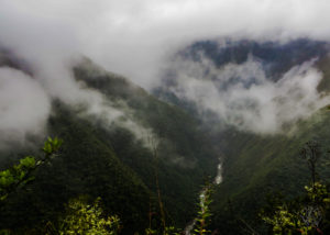 Looking down at Urubamba River valley through the Peruvian cloud forest.