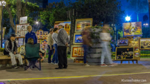 night scene of art show in miraflores district, Lima, Peru.